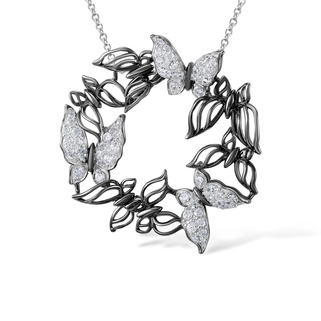 Sterling Silver Large Black And Silver Pendant Necklace