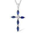 sterling silver cross necklace with blue stones