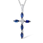 sterling silver cross necklace with blue stones