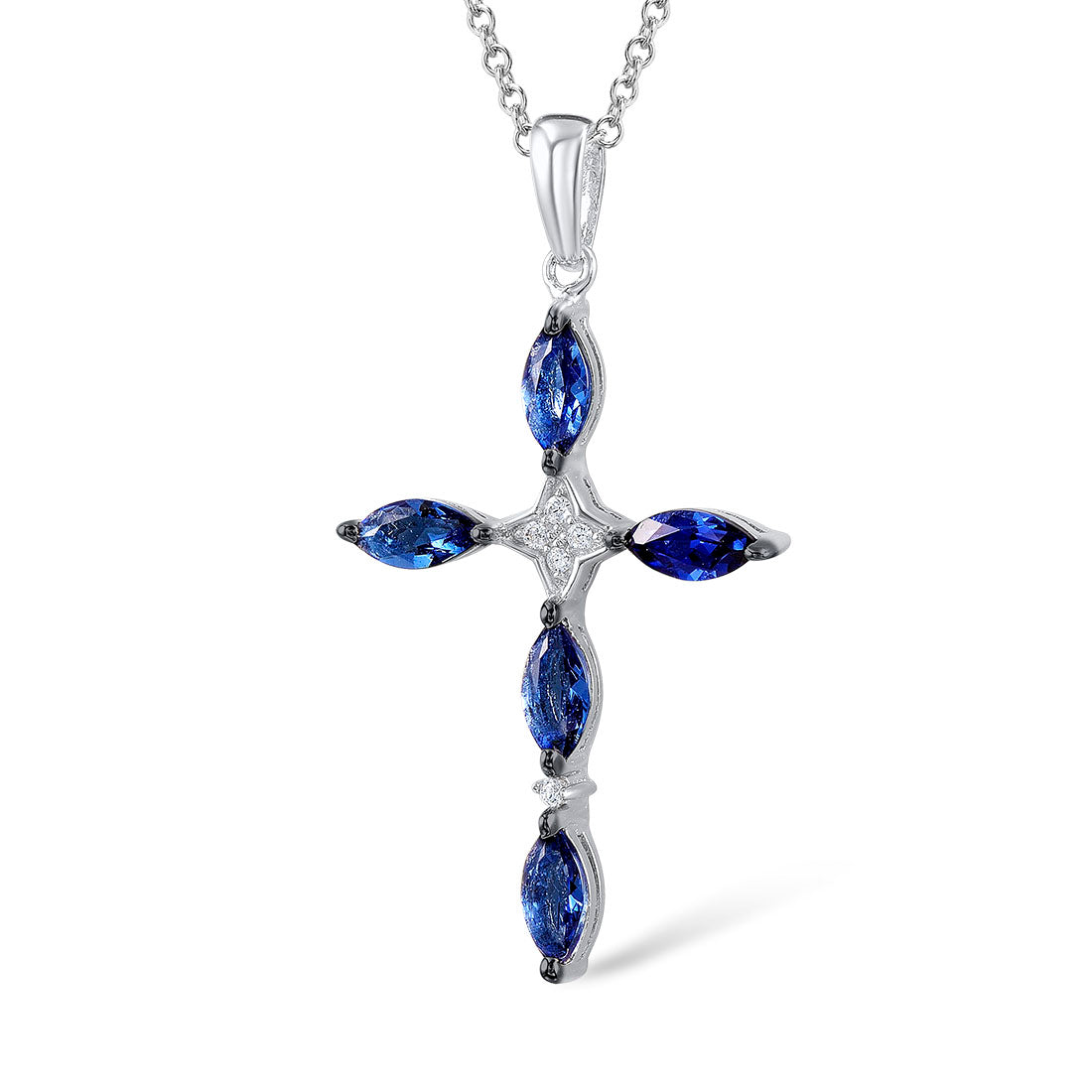 sterling silver cross necklace with blue stones