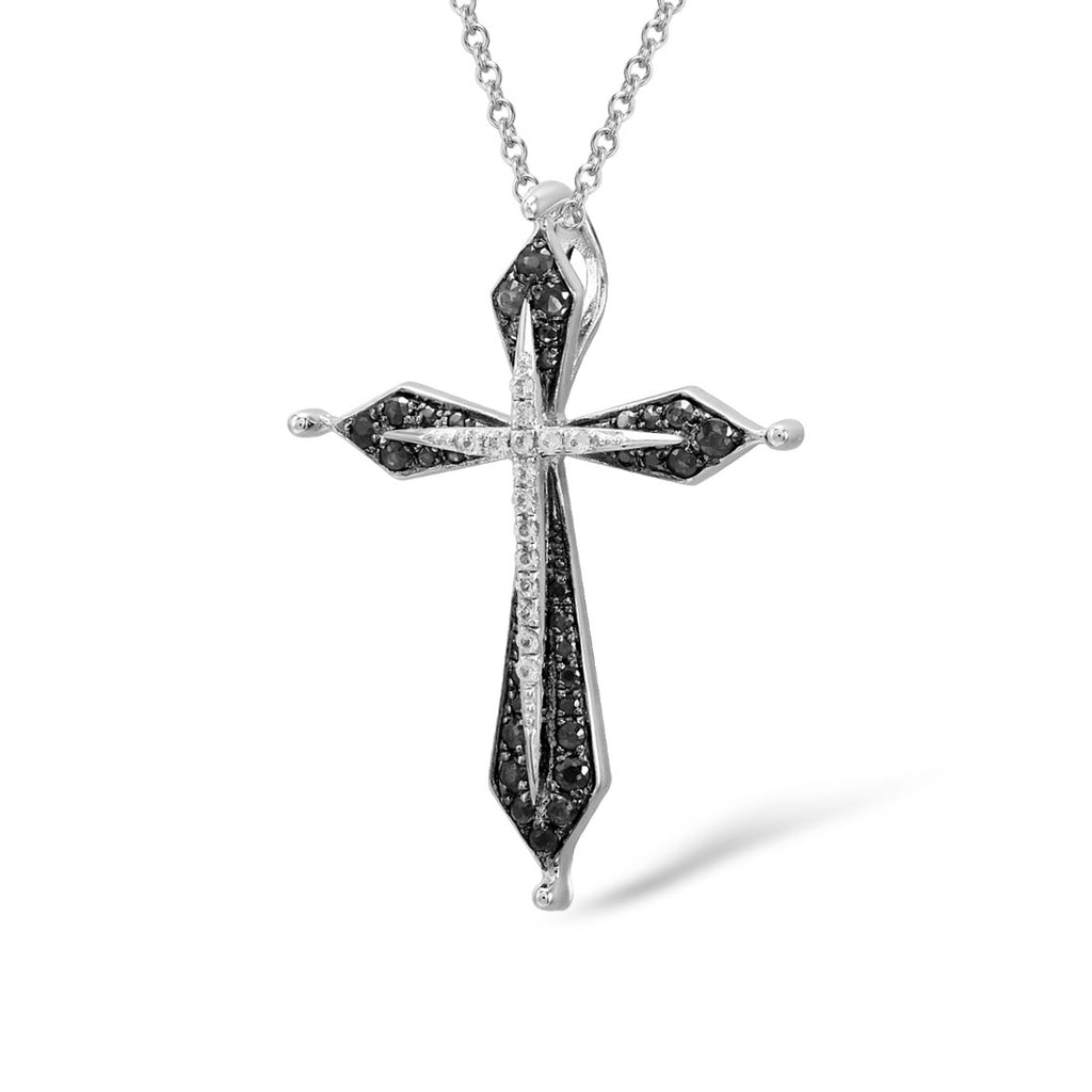 925 Sterling silver cross necklace with black and white stones