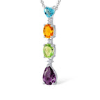 Sterling Silver Multicoloured Drop Pendant Necklace
