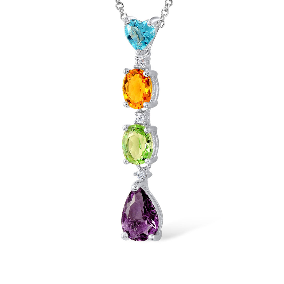 Sterling Silver Multicoloured Drop Pendant Necklace