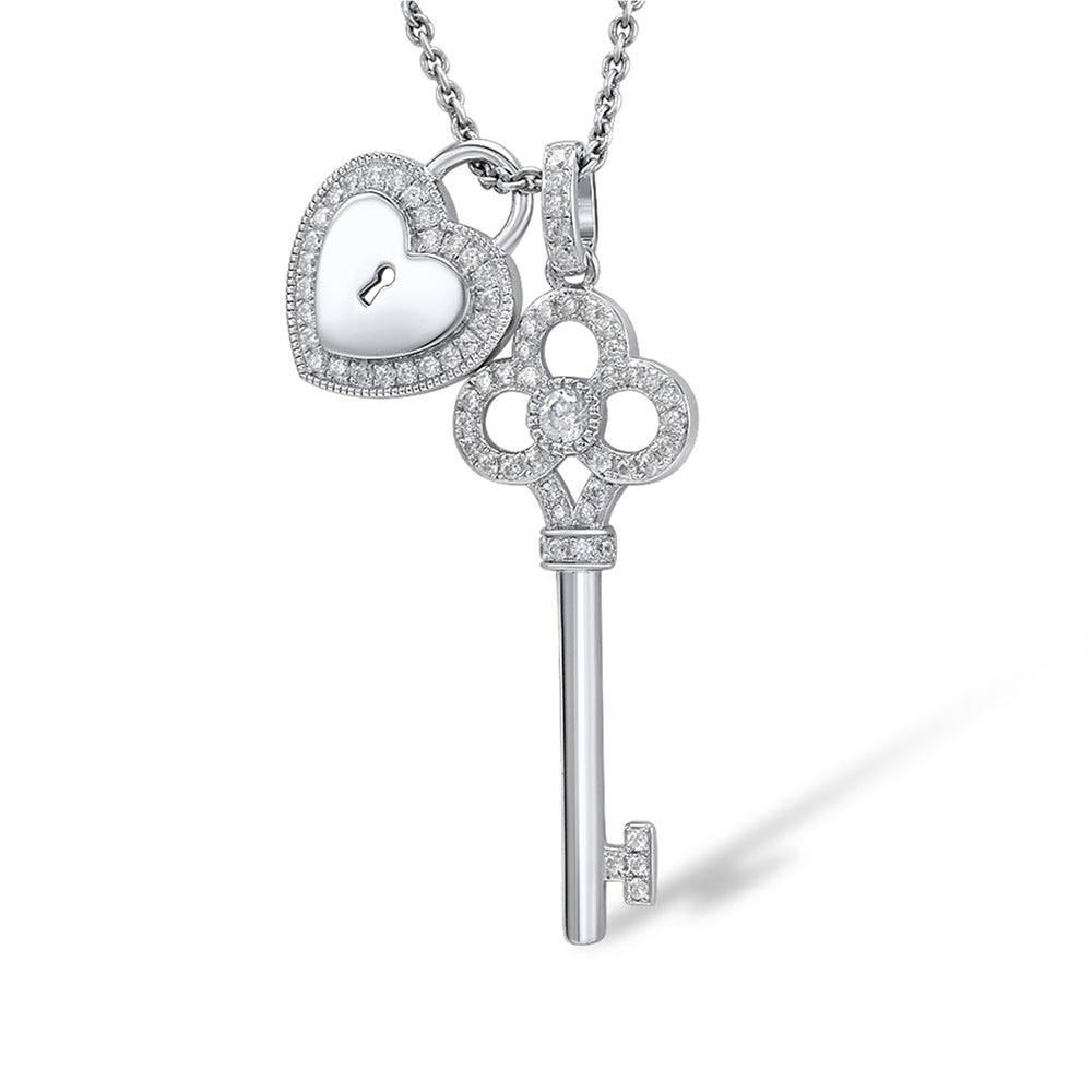 key and heart necklace in 925 silver