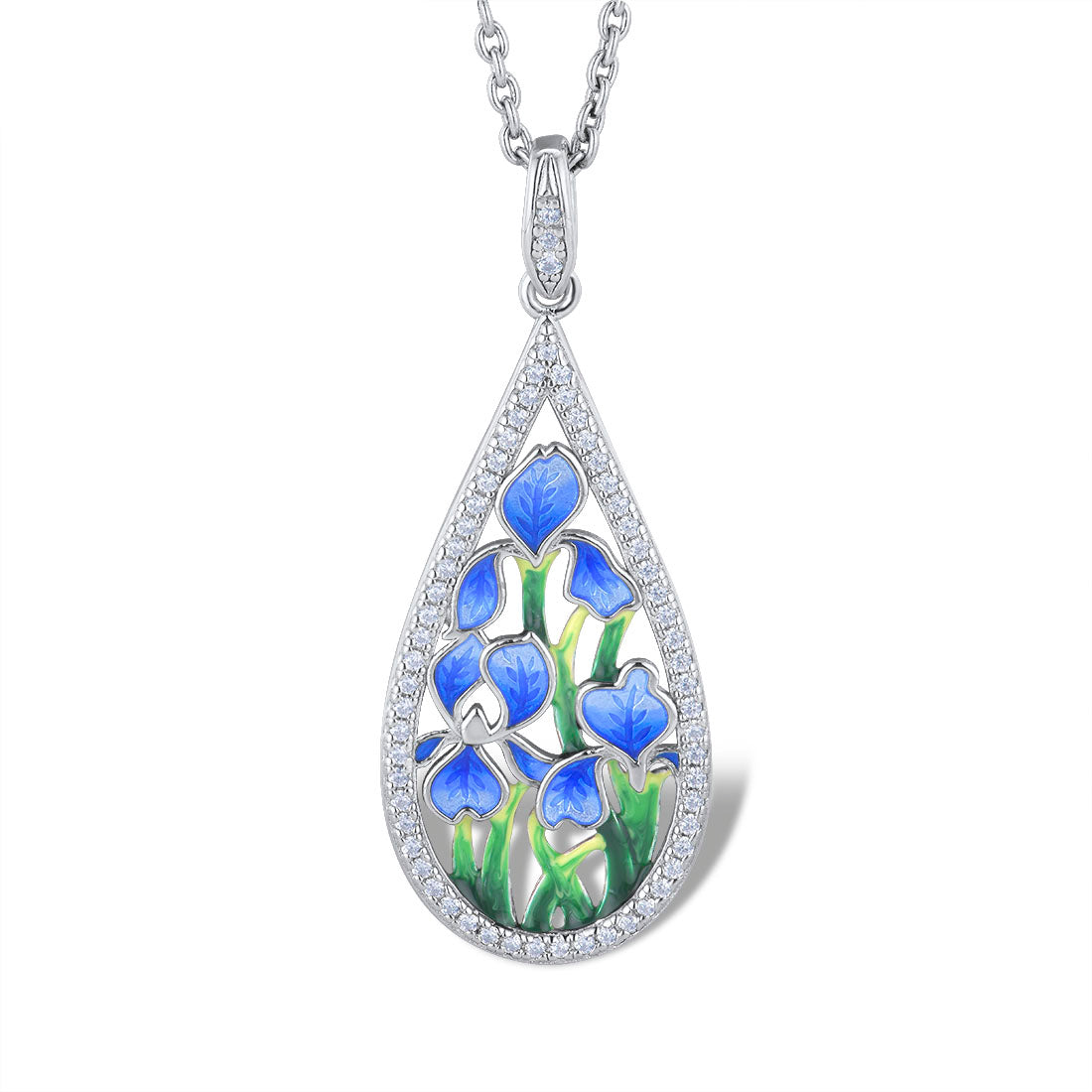925 silver blue enamel long pendant necklace