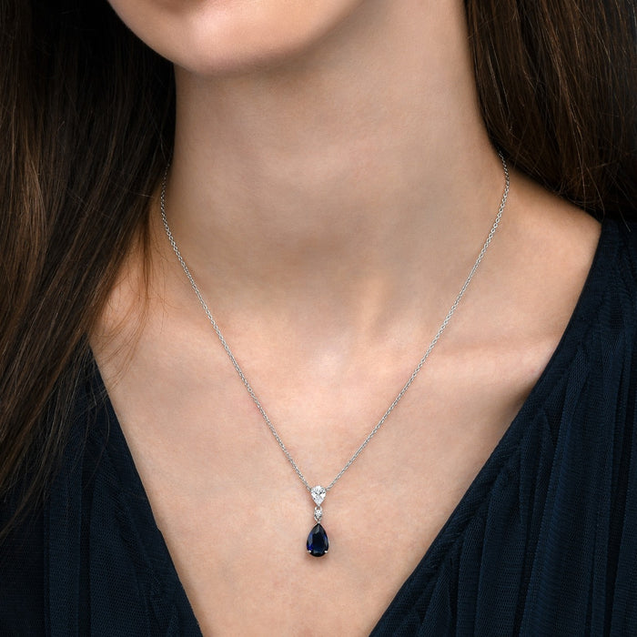 Sterling Silver Dark Blue Pear Drop Necklace