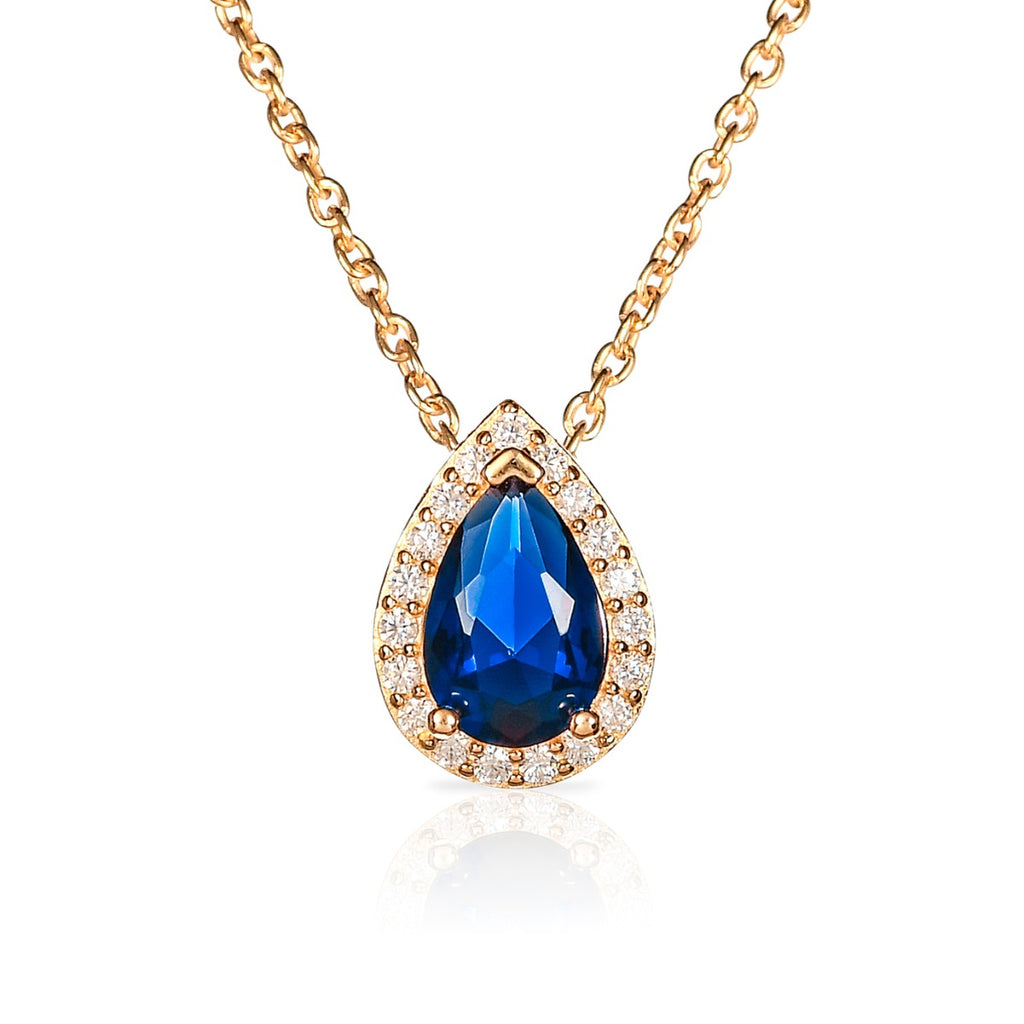 Gold Plated Sterling Silver Pear Shaped Blue Pendant Necklace