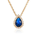 Gold Plated Sterling Silver Pear Shaped Blue Pendant Necklace