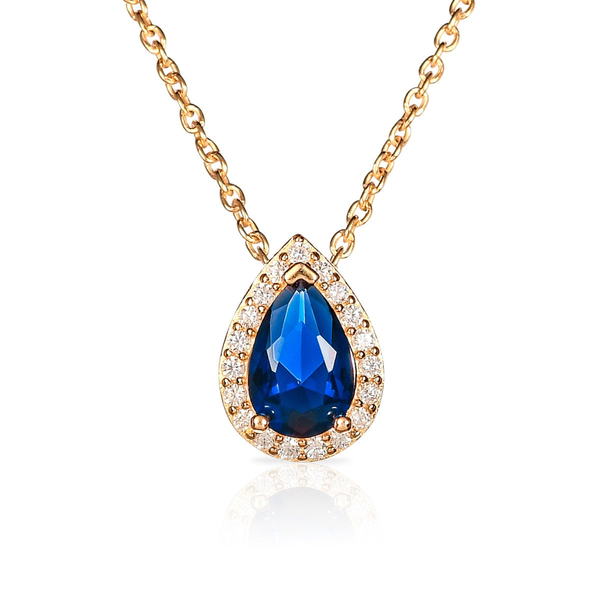 Gold Plated Sterling Silver Pear Shaped Blue Pendant Necklace