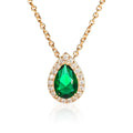 Gold Plated Sterling Silver Pear Shaped Green Pendant Necklace