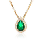 Gold Plated Sterling Silver Pear Shaped Green Pendant Necklace