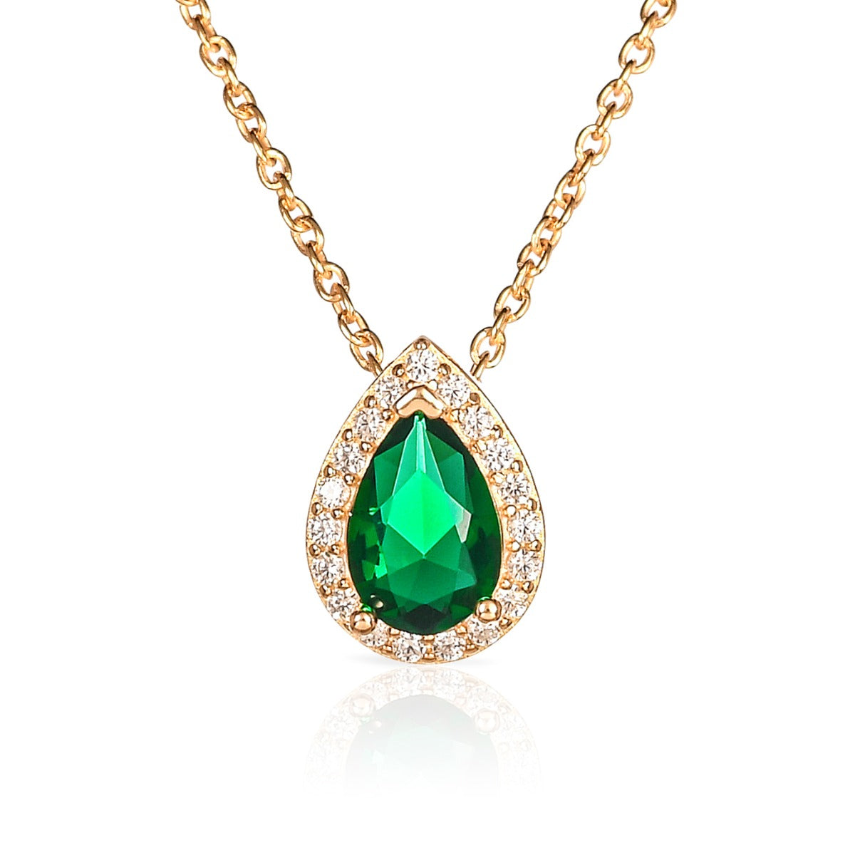 Gold Plated Sterling Silver Pear Shaped Green Pendant Necklace