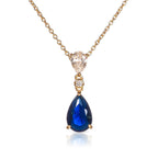 Gold Plated Sterling Silver Dark Blue Pear Drop Necklace