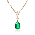 Gold Plated Sterling Silver Green Drop Pendant Necklace