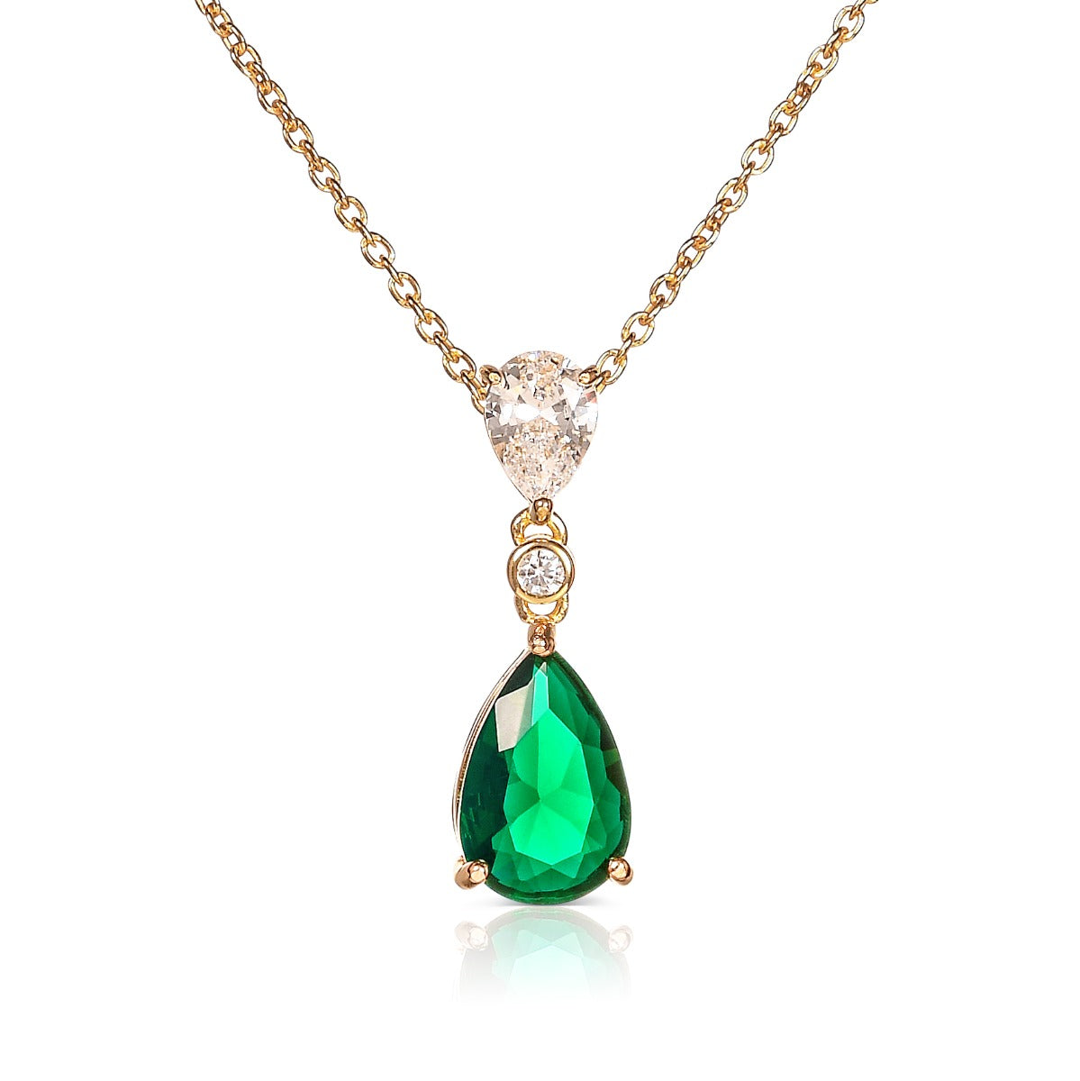 Gold Plated Sterling Silver Green Drop Pendant Necklace
