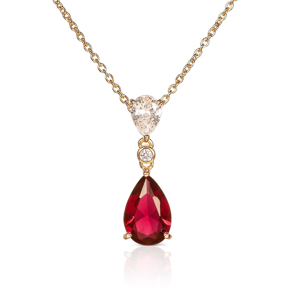 Gold Plated Sterling Silver Red Drop Pendant Necklace