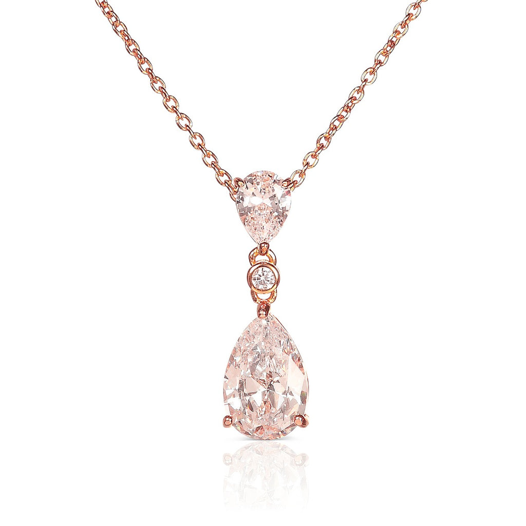 Rose Gold  Plated Sterling Silver Teardrop Pendant Necklace