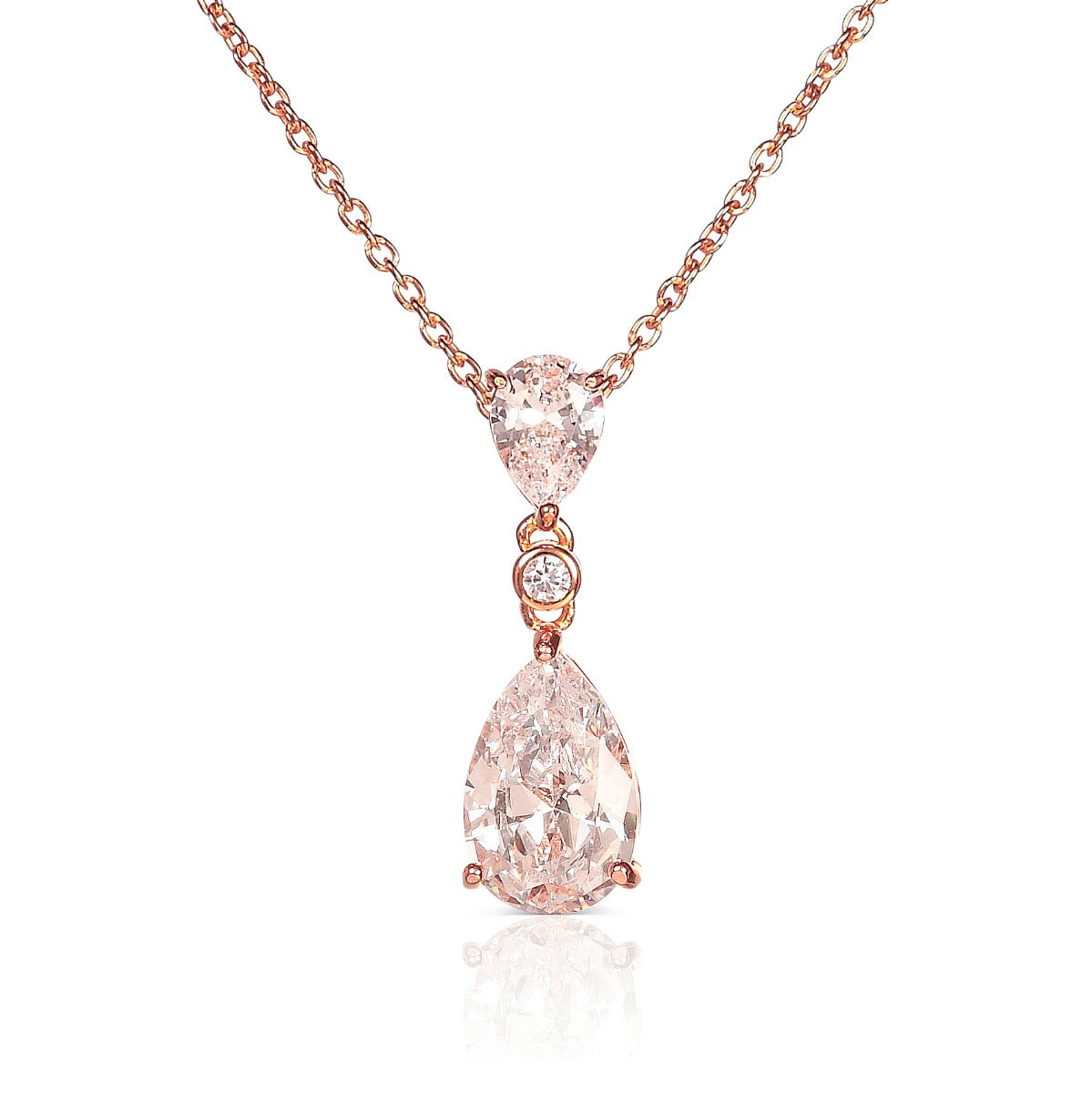 Rose Gold  Plated Sterling Silver Teardrop Pendant Necklace