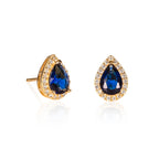 Gold Plated Sterling Silver Pear Shaped Blue Stud Earrings