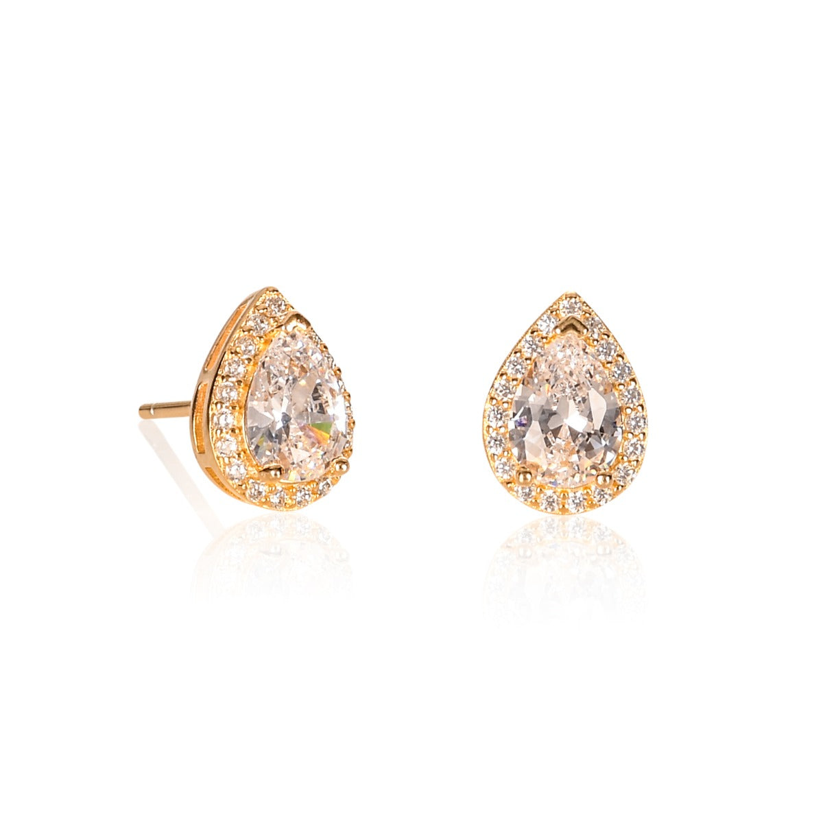 Gold Plated Sterling Silver Pear Shaped Cubic Zirconia stud Earrings