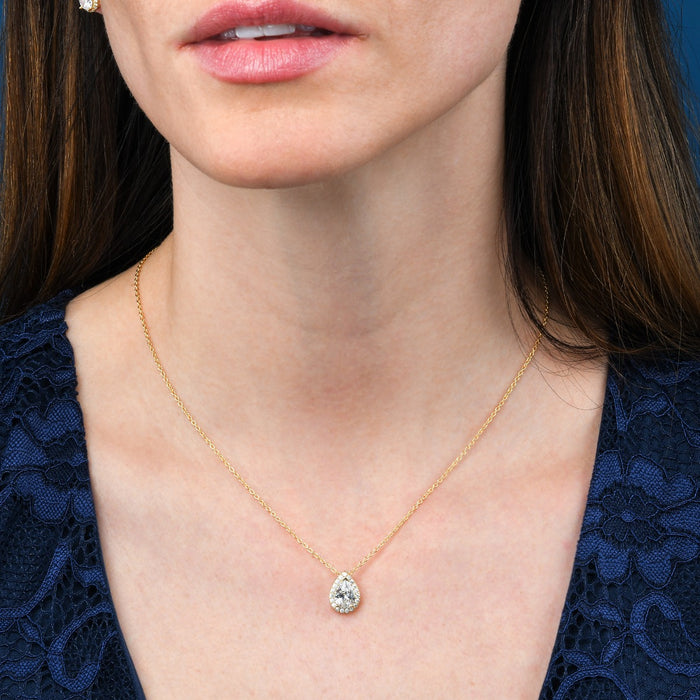 Gold Plated Sterling Silver Pear Shaped Cubic Zirconia Pendant Necklace