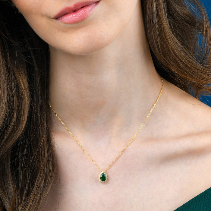 Gold Plated Sterling Silver Pear Shaped Green Pendant Necklace