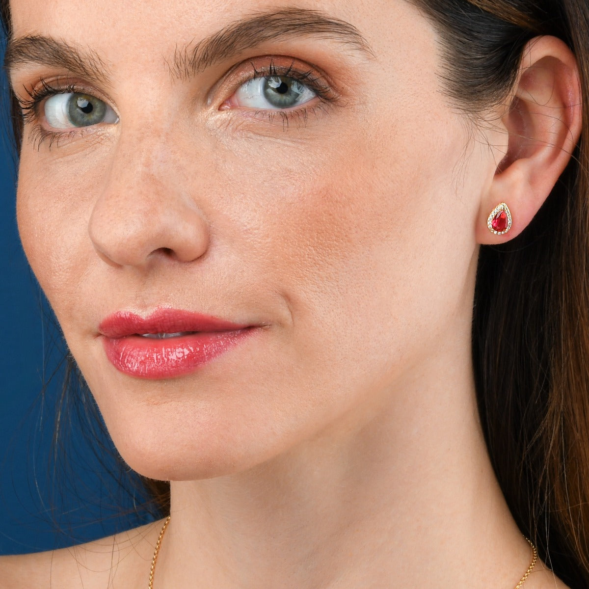 Gold Plated Sterling Silver Pear Shaped Red Stud Earrings