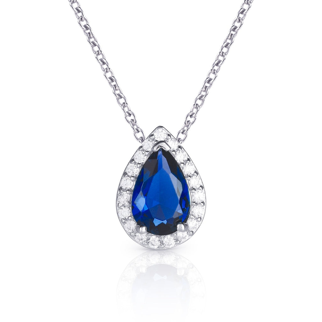 Sterling Silver Pear Shaped Blue Pendant Necklace