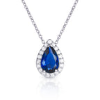 Sterling Silver Pear Shaped Blue Pendant Necklace