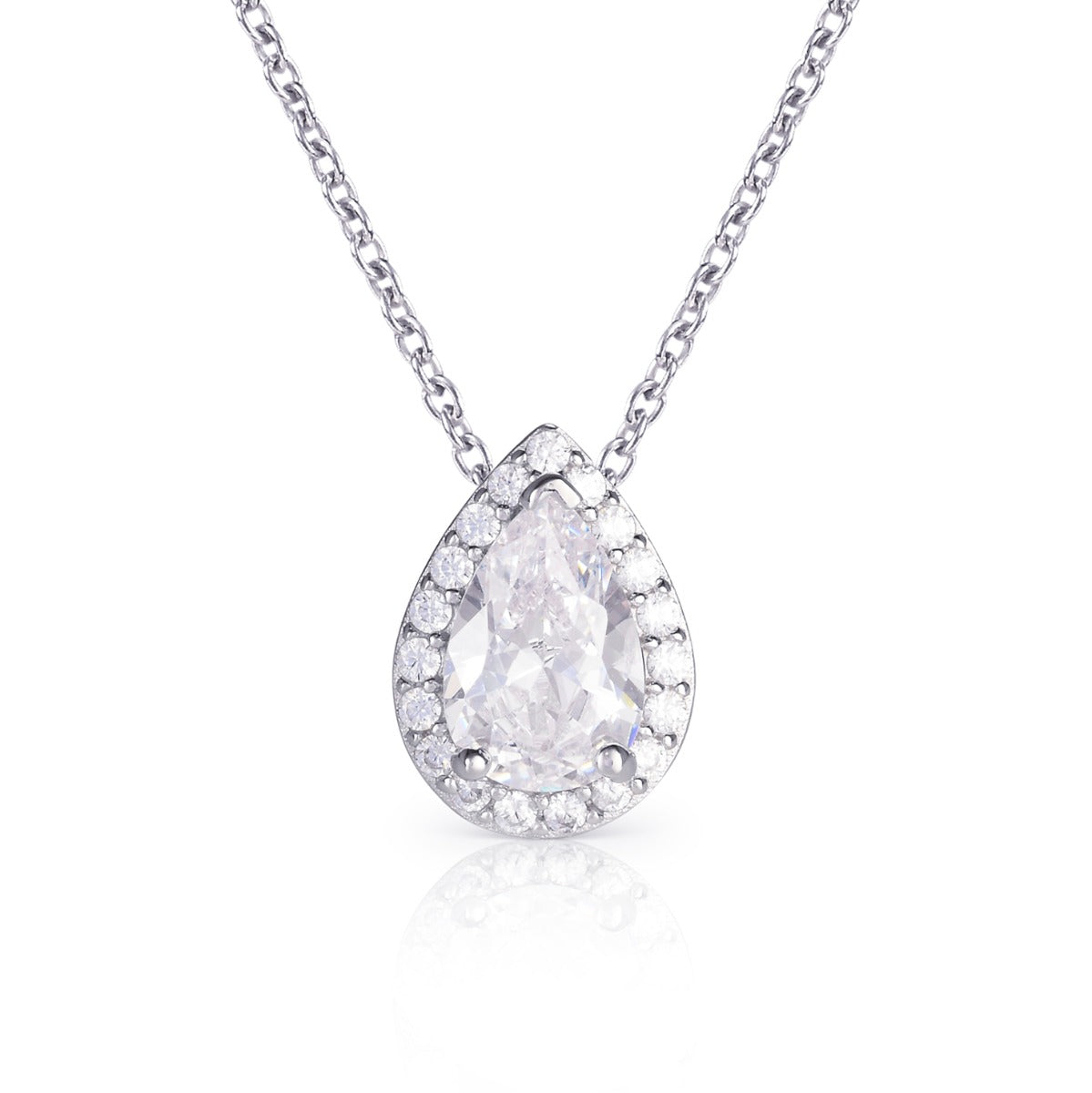 Sterling Silver Pear Shaped Cubic Zirconia Pendant Necklace