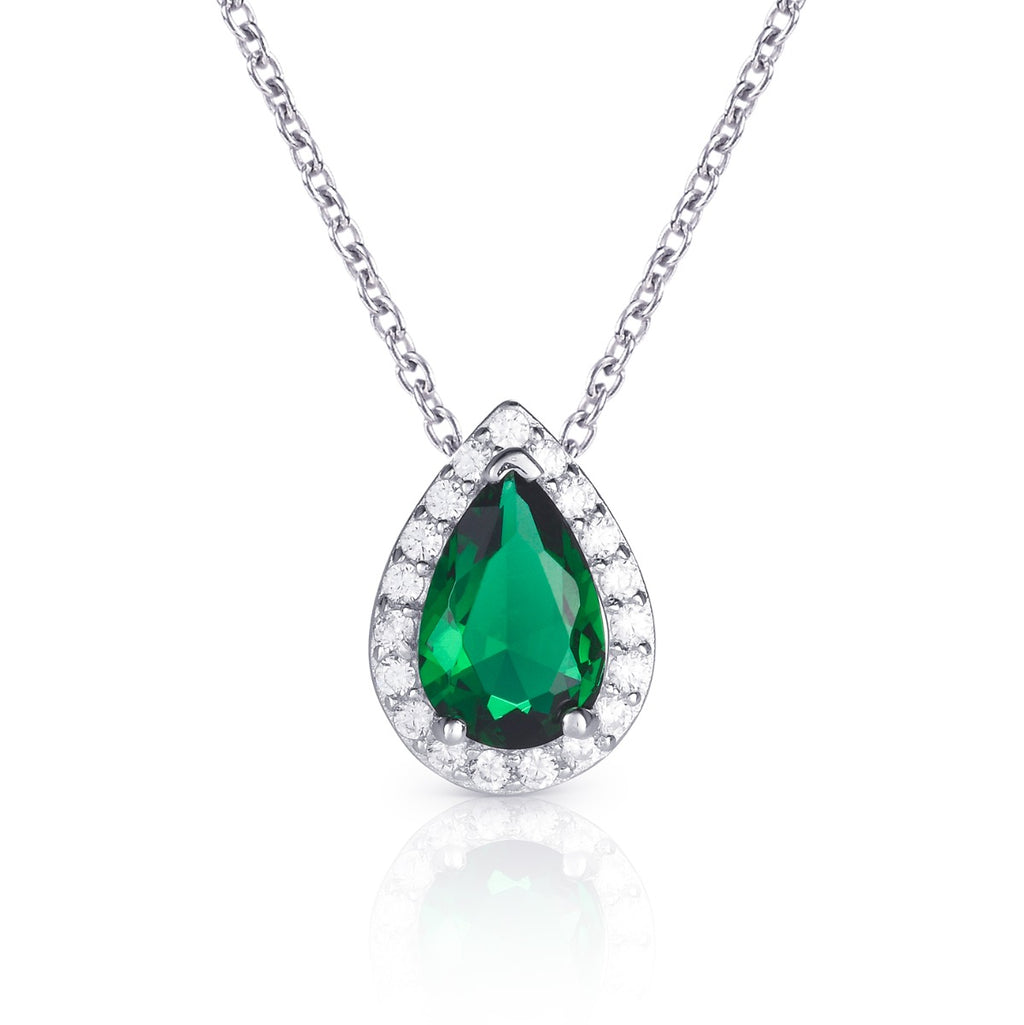 Sterling Silver Pear Shaped Green Pendant Necklace