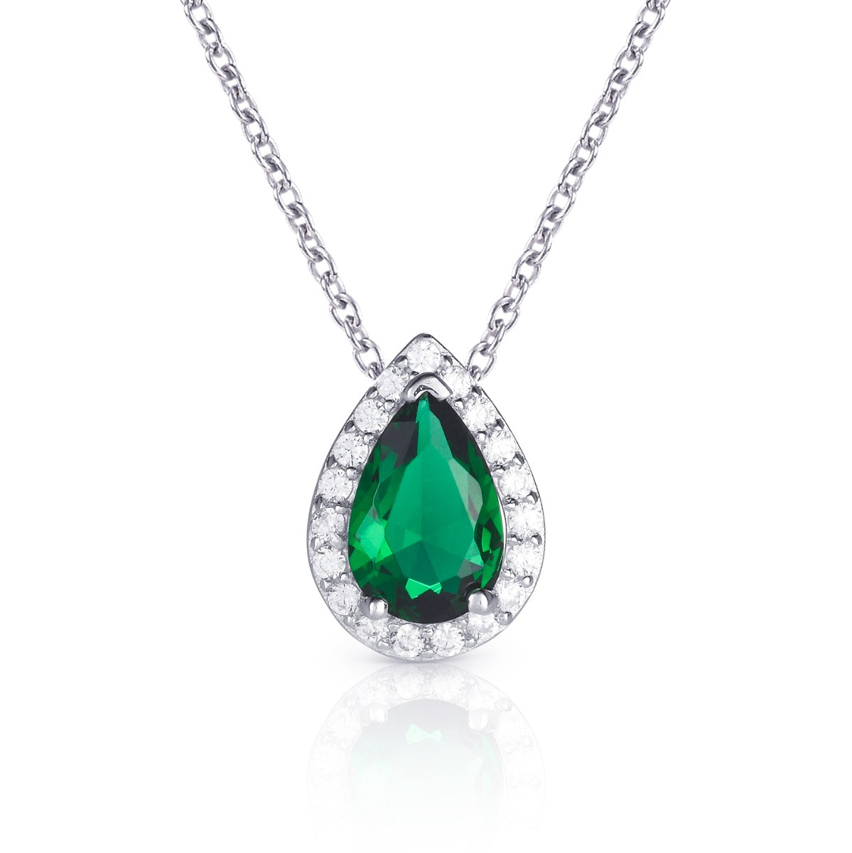 Sterling Silver Pear Shaped Green Pendant Necklace