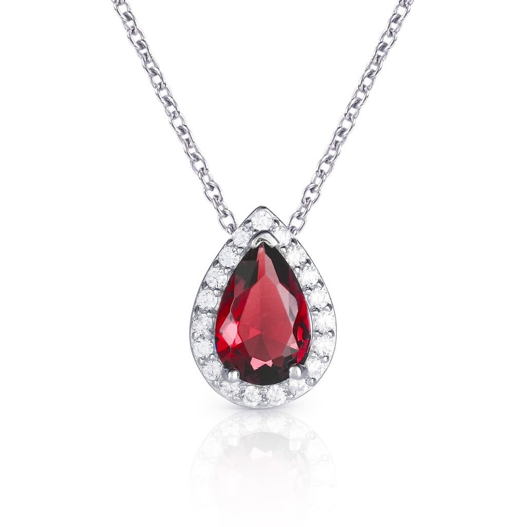 Sterling Silver Pear Shaped Red Pendant Necklace