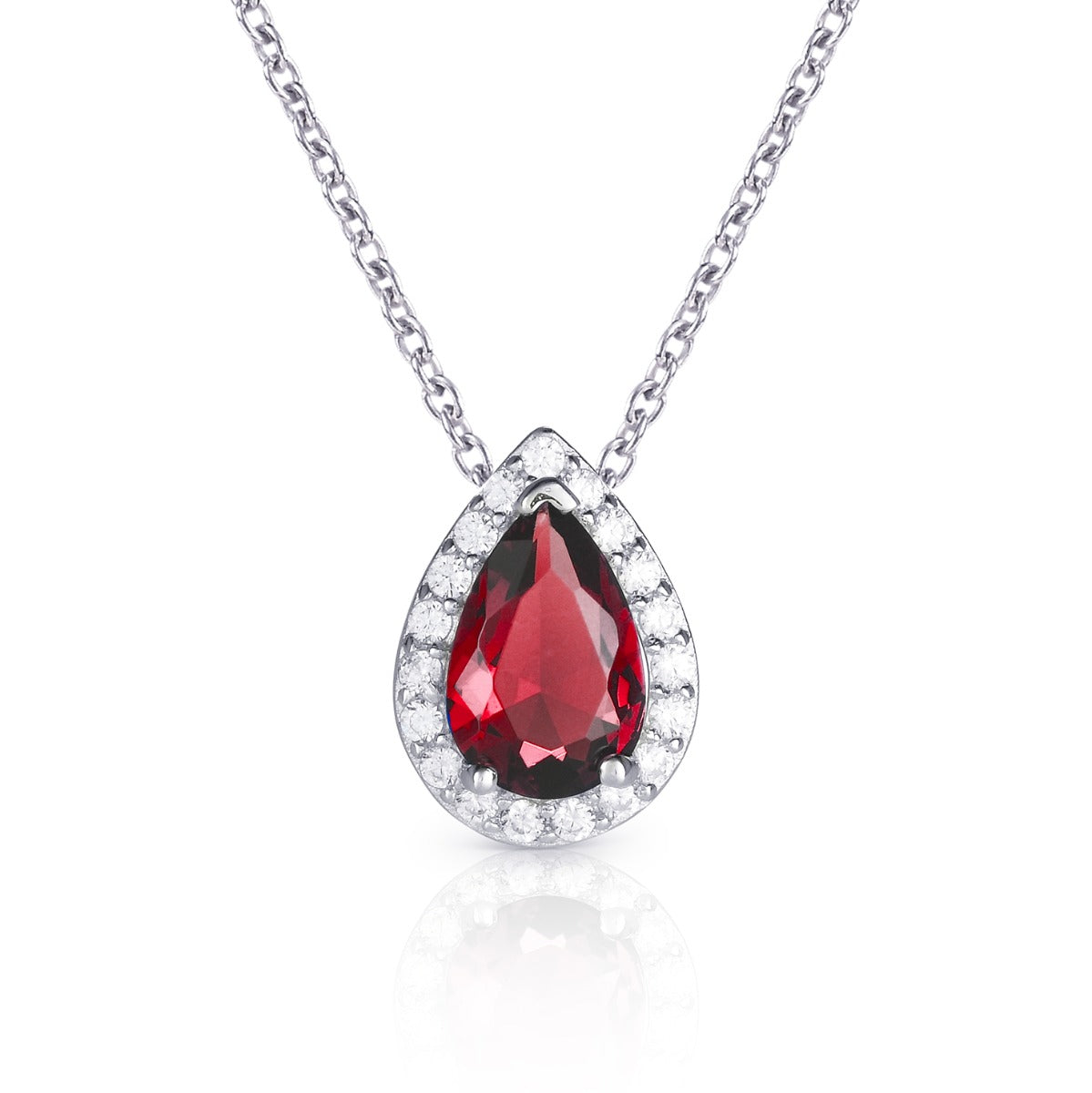 Sterling Silver Pear Shaped Red Pendant Necklace