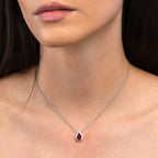 Sterling Silver Pear Shaped Ruby Red Pendant Necklace