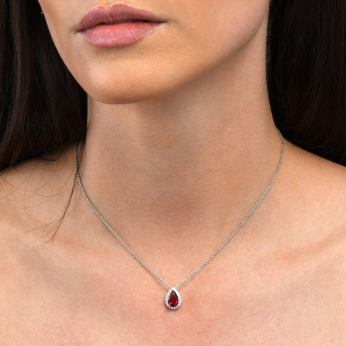 Sterling Silver Pear Shaped Red Pendant Necklace