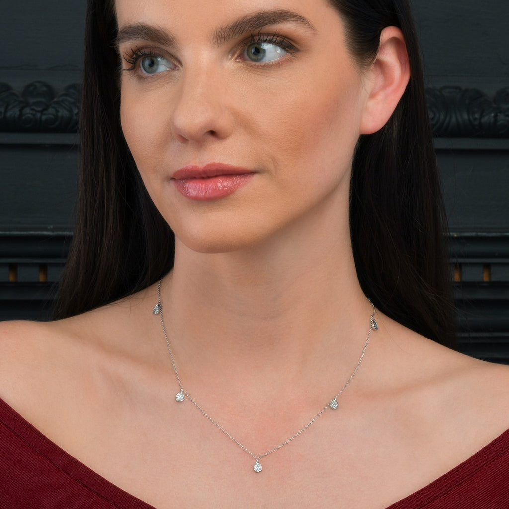 Diamond Charm Necklace with Pear Shaped Diamond Charms 0.40ct Diamond Necklace In 9K White Gold