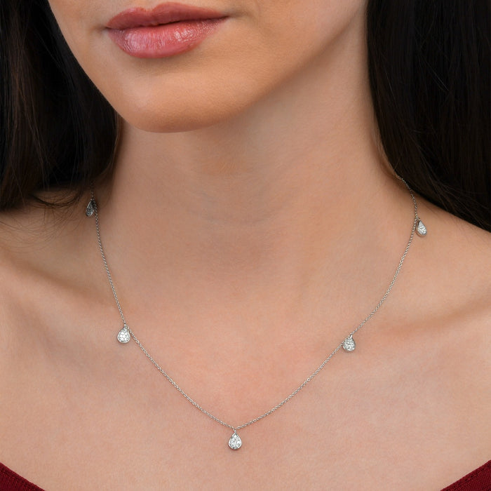 Diamond Charm Necklace with Pear Shaped Diamond Charms 0.40ct Diamond Necklace In 9K White Gold