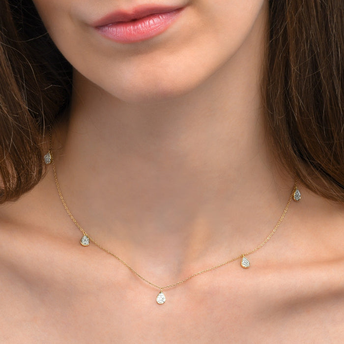 Diamond Charm Necklace with Pear Shaped Diamond Charms 0.40ct Diamond Necklace In 9K Yellow Gold