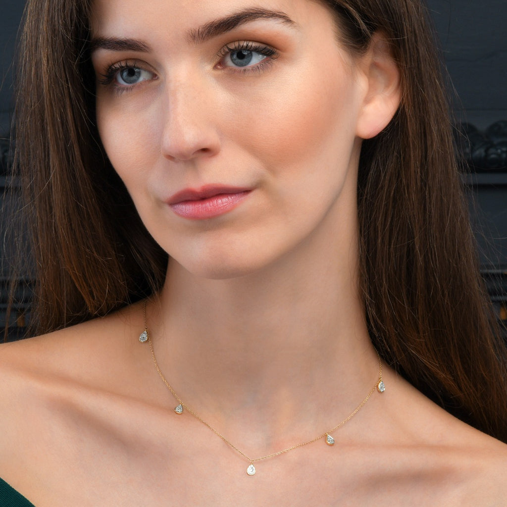 Diamond Charm Necklace with Pear Shaped Diamond Charms 0.40ct Diamond Necklace In 9K Yellow Gold
