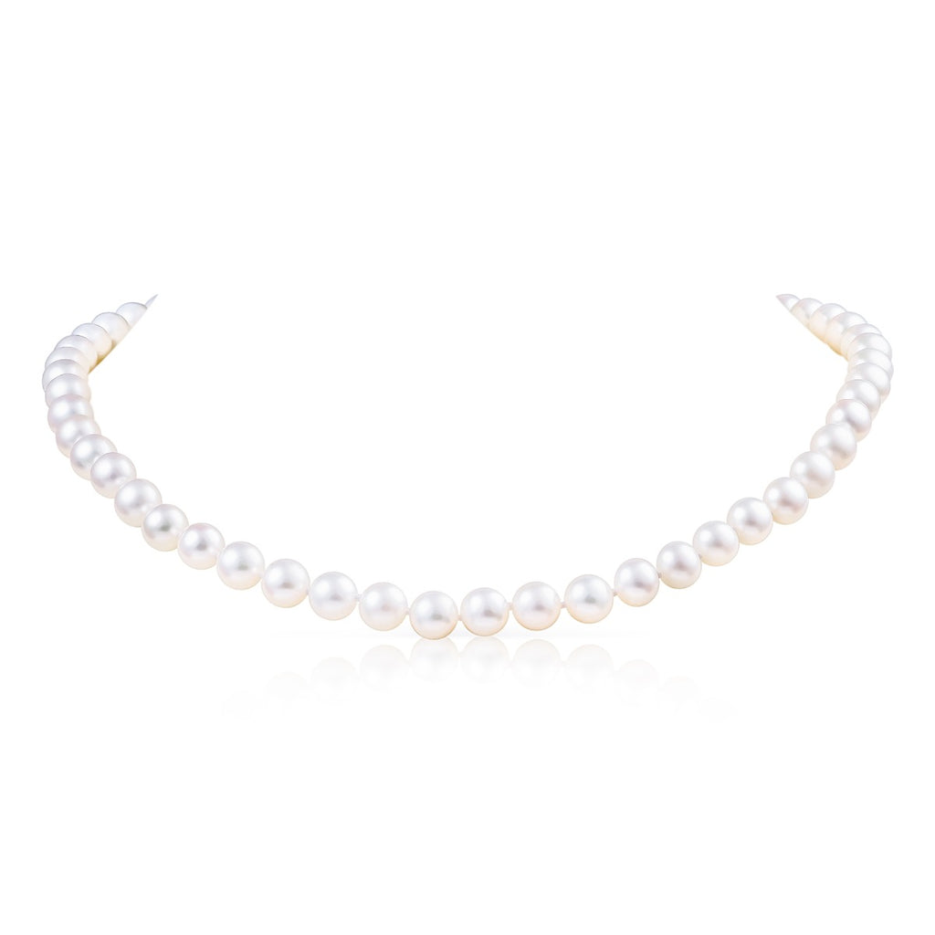 6.5-7.5mm White Freshwater Pearl Necklace in 9K Yellow Gold