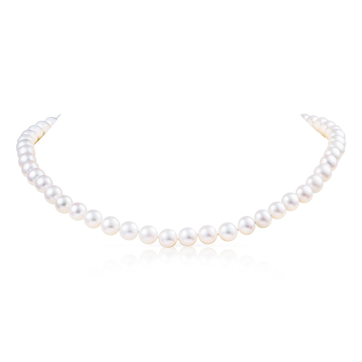 6.5-7.5mm White Freshwater Pearl Necklace in 9K Yellow Gold