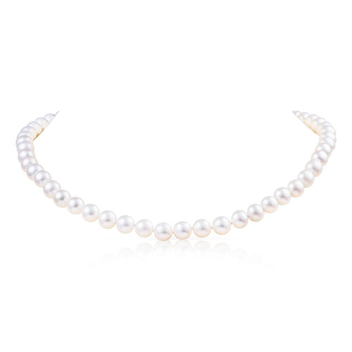 6.5-7.5mm White Freshwater Pearl Necklace in 9K Yellow Gold
