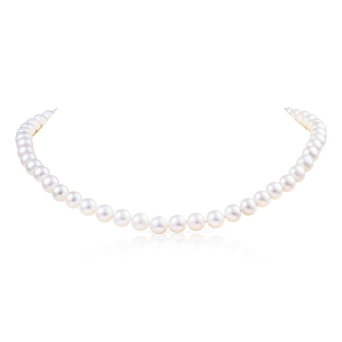 6.5-7.5mm White Freshwater Pearl Necklace in 9K Yellow Gold