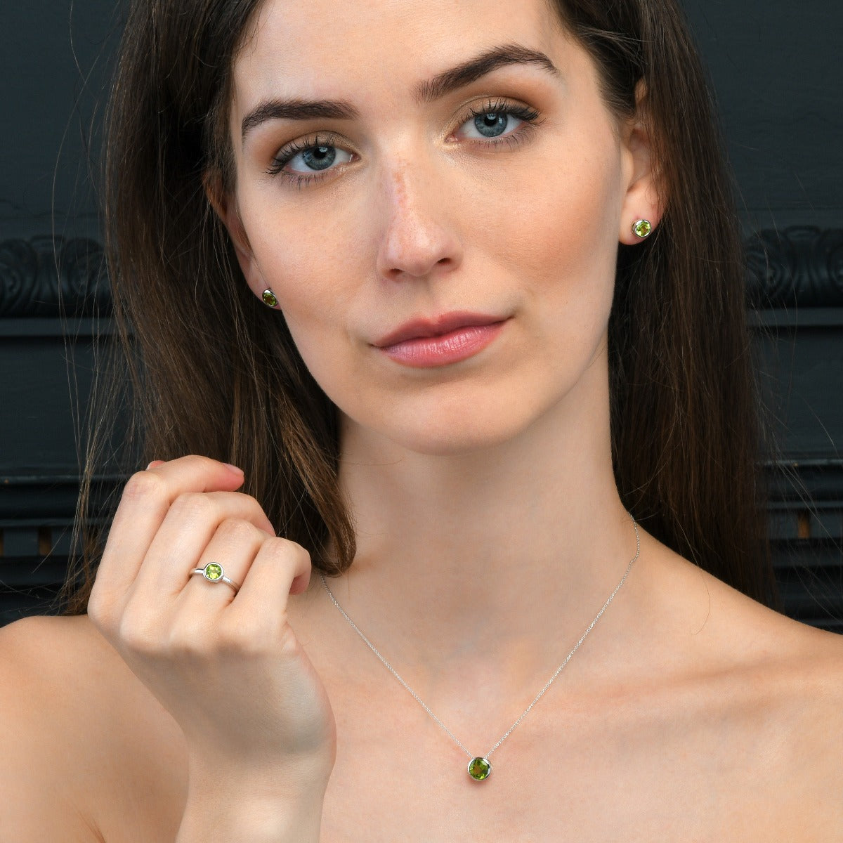 Bezel Set Peridot Stud Earrings in Sterling Silver