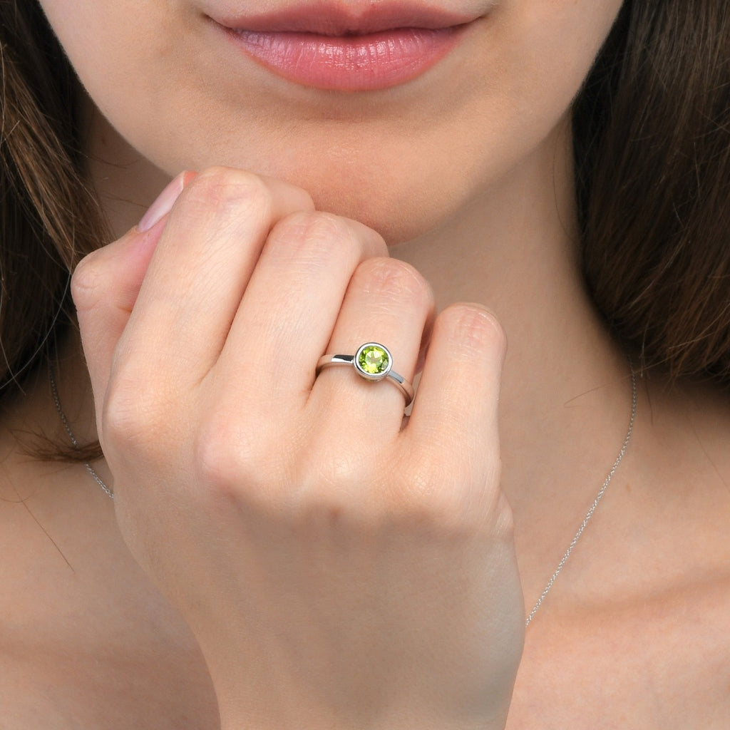 Bezel Set Peridot Ring in Sterling Silver