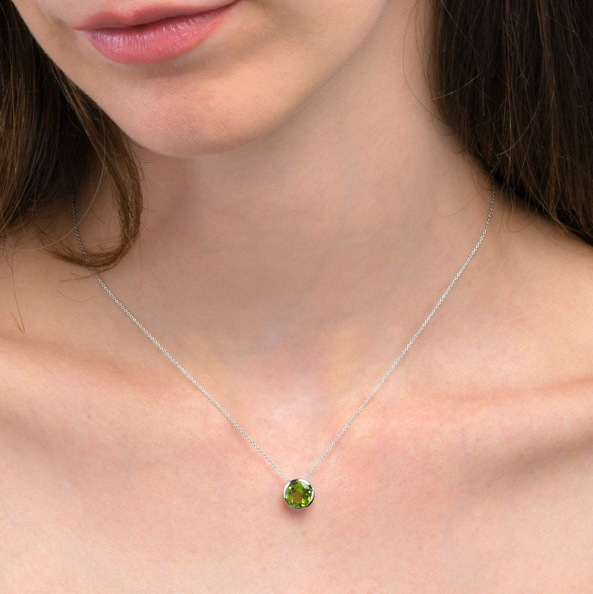 Bezel Set Peridot Pendant Necklace in Sterling Silver