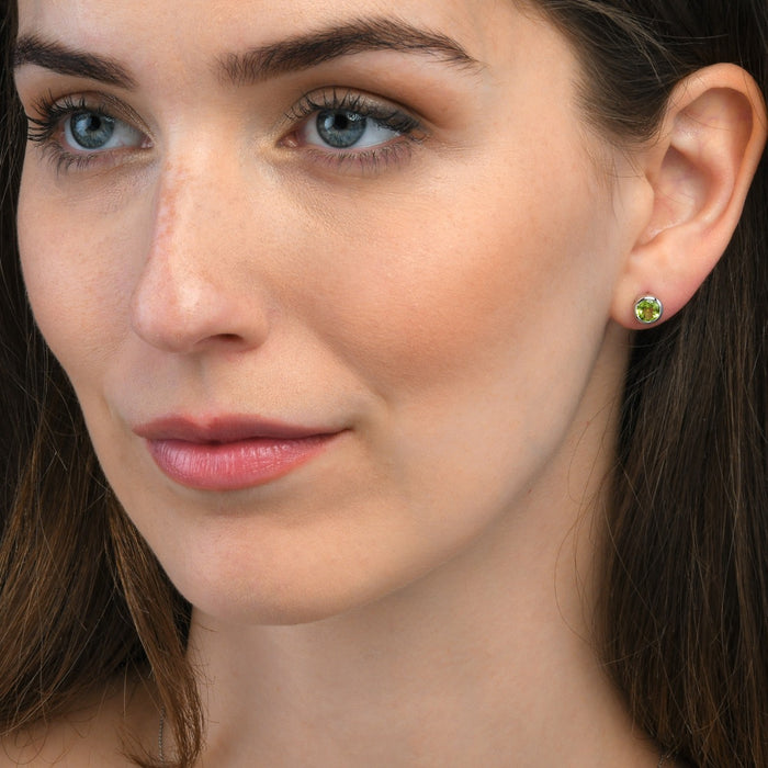 Bezel Set Peridot Stud Earrings in Sterling Silver