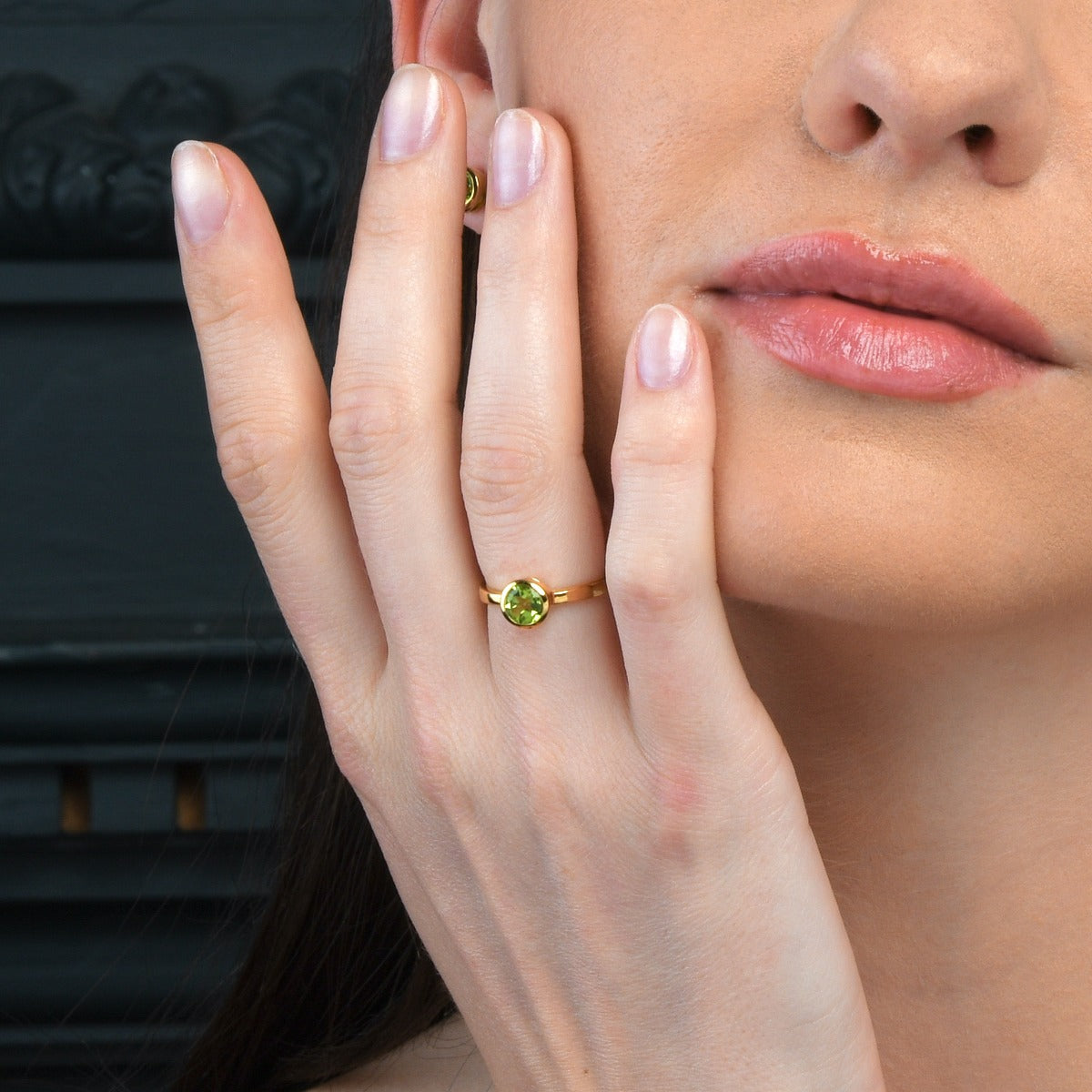 Bezel Set Peridot Ring in Gold Plated Sterling Silver