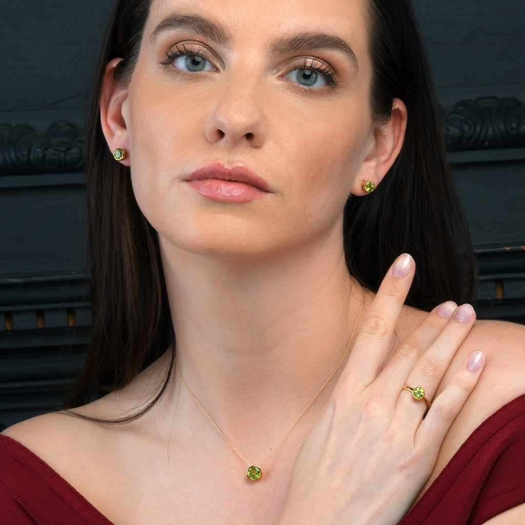 Bezel Set Peridot Ring in Gold Plated Sterling Silver